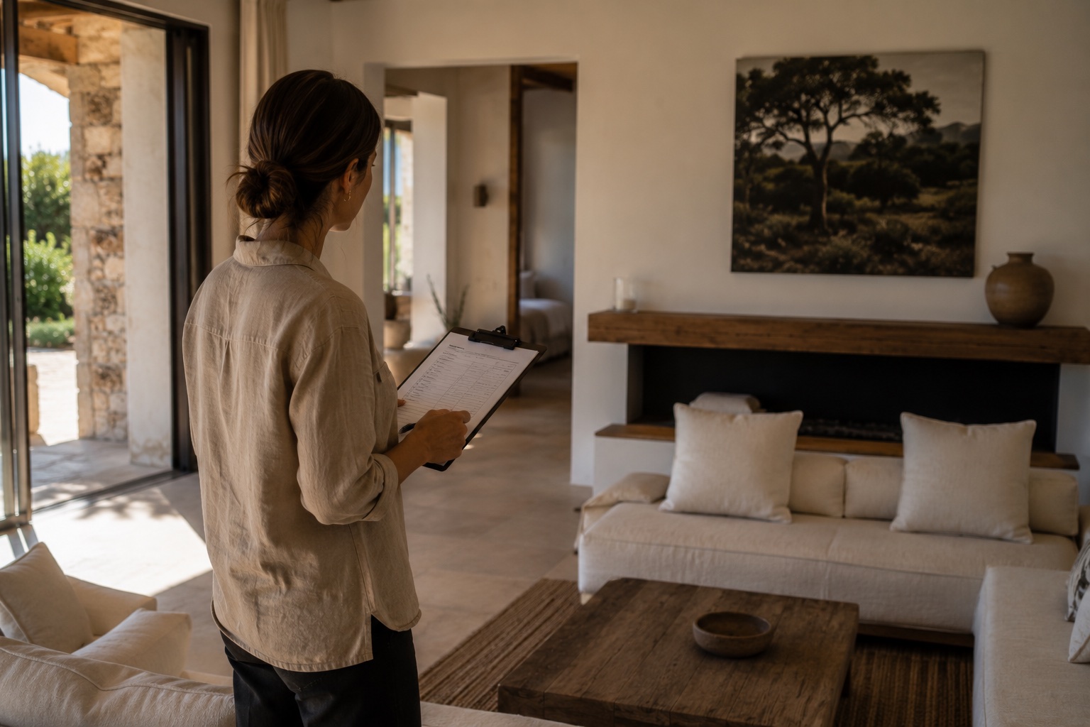 Une personne vérifie le séjour avec une liste